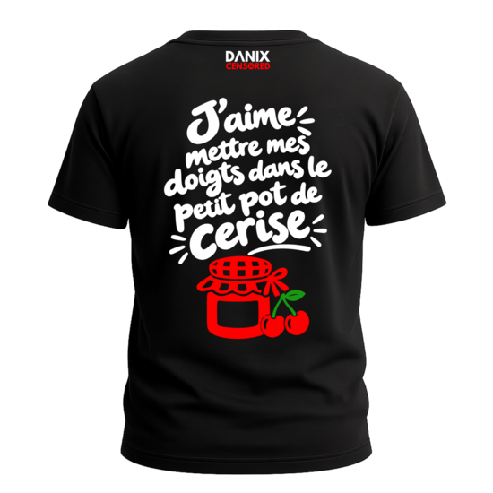 T-shirts Couple « J’aime mettre mes doigts dans le petit pot de cerise » + « Moi, c’est cerise »